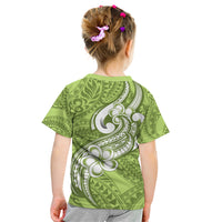 Polynesia Kid T Shirt Plumeria With Tribal Pattern Green Pastel Vibes - Wonder Print Shop