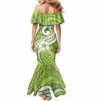 Polynesia Mermaid Dress Plumeria With Tribal Pattern Green Pastel Vibes - Wonder Print Shop