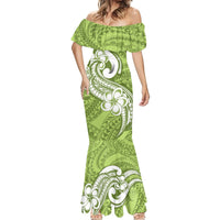 Polynesia Mermaid Dress Plumeria With Tribal Pattern Green Pastel Vibes - Wonder Print Shop