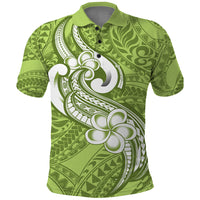 Polynesia Polo Shirt Plumeria With Tribal Pattern Green Pastel Vibes - Wonder Print Shop
