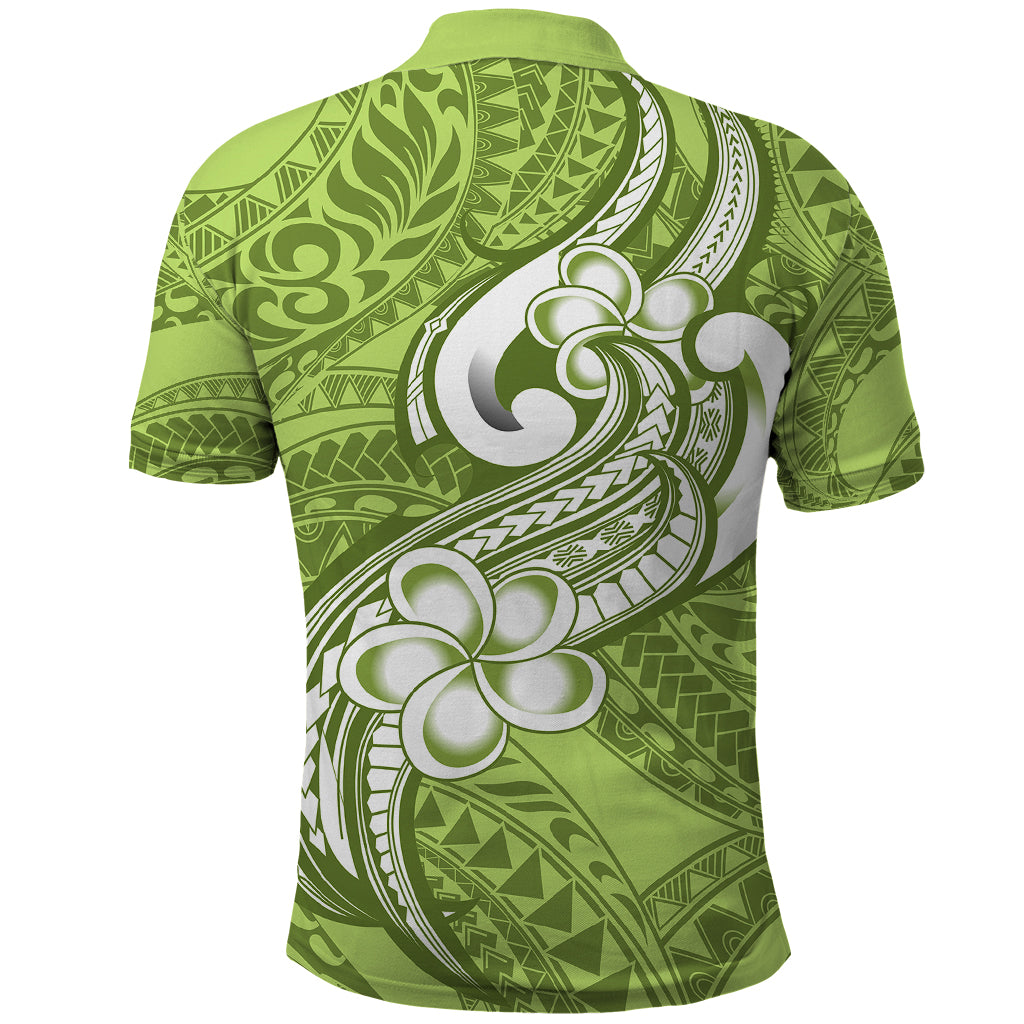 Polynesia Polo Shirt Plumeria With Tribal Pattern Green Pastel Vibes - Wonder Print Shop