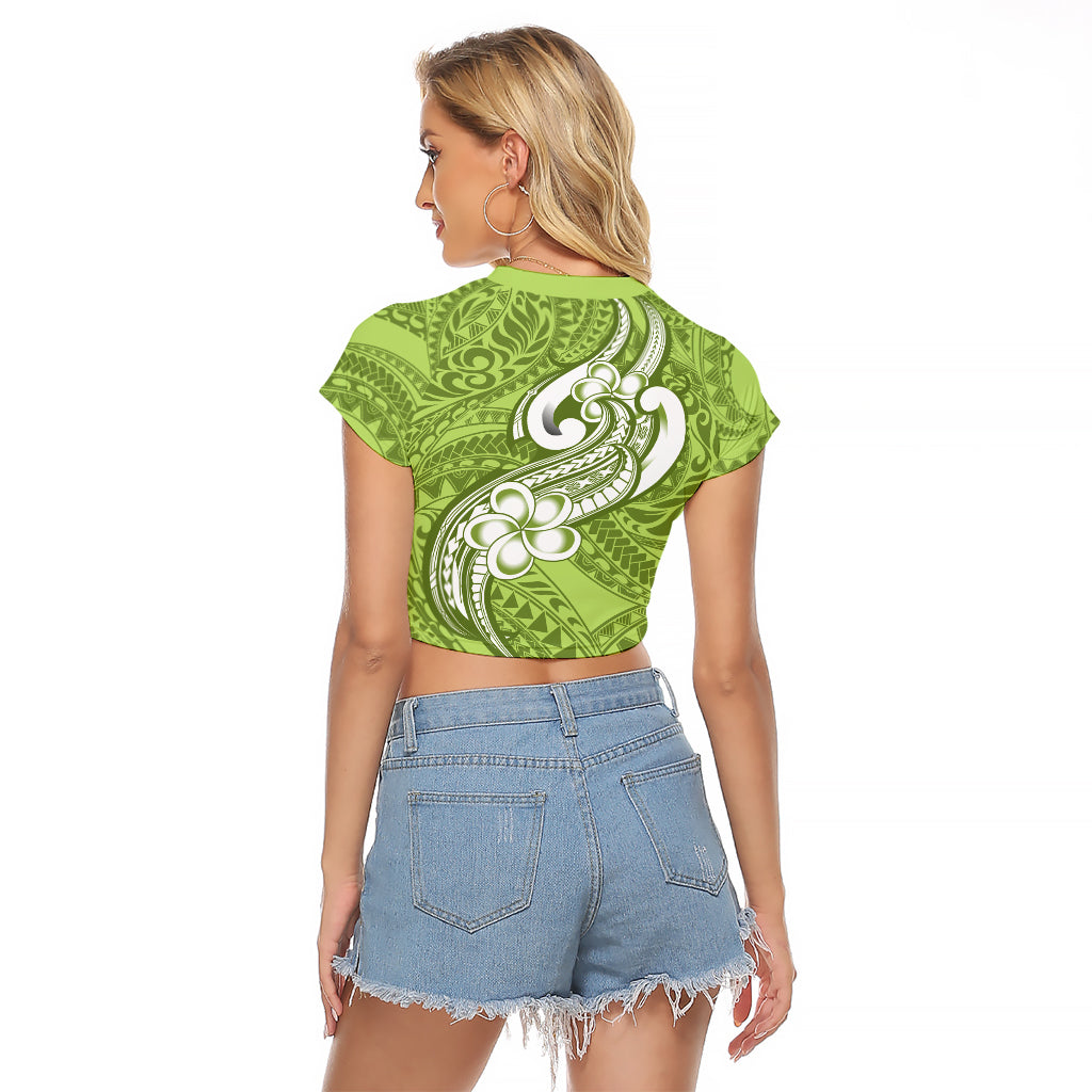 Polynesia Raglan Cropped T Shirt Plumeria With Tribal Pattern Green Pastel Vibes - Wonder Print Shop