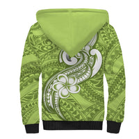 Polynesia Sherpa Hoodie Plumeria With Tribal Pattern Green Pastel Vibes - Wonder Print Shop