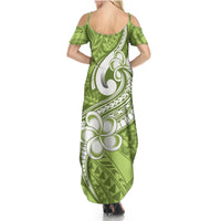 Polynesia Summer Maxi Dress Plumeria With Tribal Pattern Green Pastel Vibes - Wonder Print Shop
