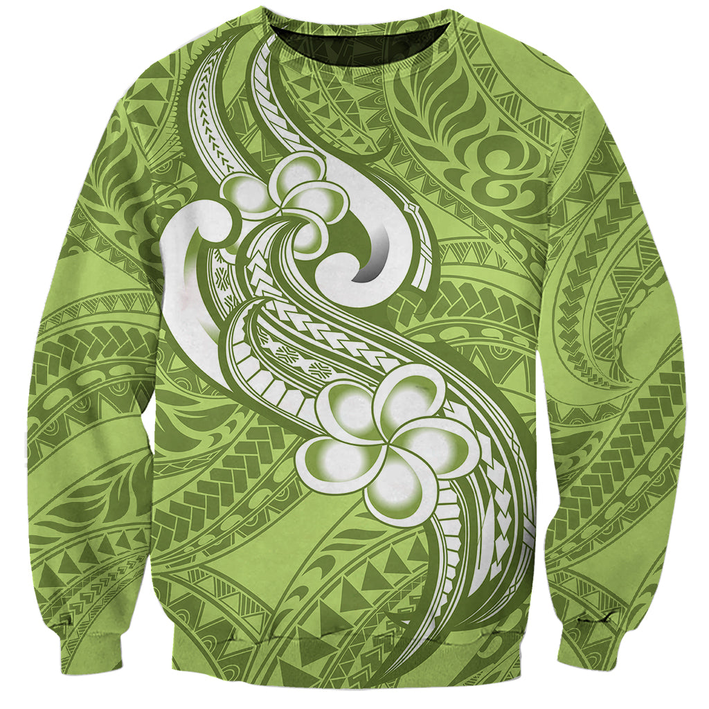 Polynesia Sweatshirt Plumeria With Tribal Pattern Green Pastel Vibes - Wonder Print Shop