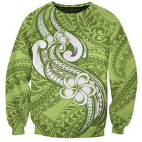 Polynesia Sweatshirt Plumeria With Tribal Pattern Green Pastel Vibes - Wonder Print Shop