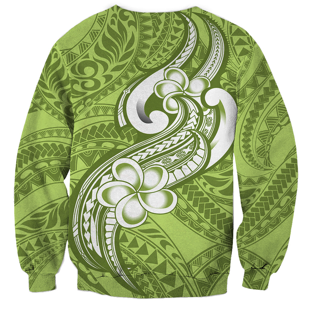 Polynesia Sweatshirt Plumeria With Tribal Pattern Green Pastel Vibes - Wonder Print Shop