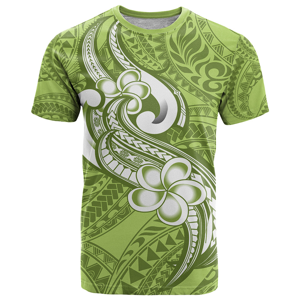 Polynesia T Shirt Plumeria With Tribal Pattern Green Pastel Vibes - Wonder Print Shop