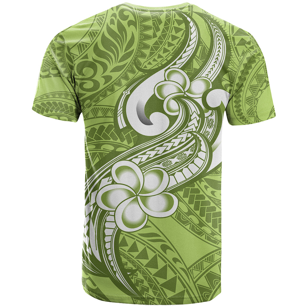Polynesia T Shirt Plumeria With Tribal Pattern Green Pastel Vibes - Wonder Print Shop
