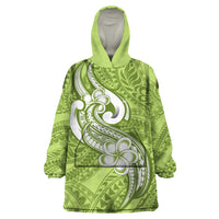 Polynesia Wearable Blanket Hoodie Plumeria With Tribal Pattern Green Pastel Vibes - Wonder Print Shop