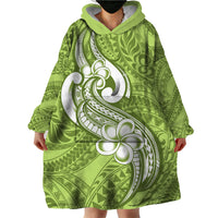 Polynesia Wearable Blanket Hoodie Plumeria With Tribal Pattern Green Pastel Vibes - Wonder Print Shop
