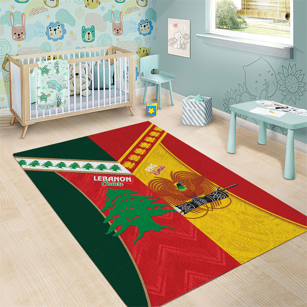 Rugby Papua New Guinea and Lebanon Area Rug PNG Kumuls Cedars Together