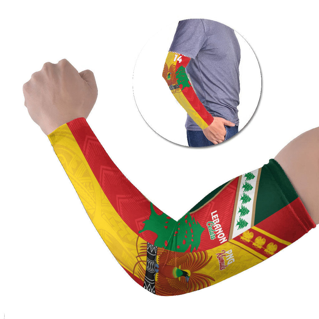 Custom Rugby Papua New Guinea and Lebanon Arm Sleeves PNG Kumuls Cedars Together