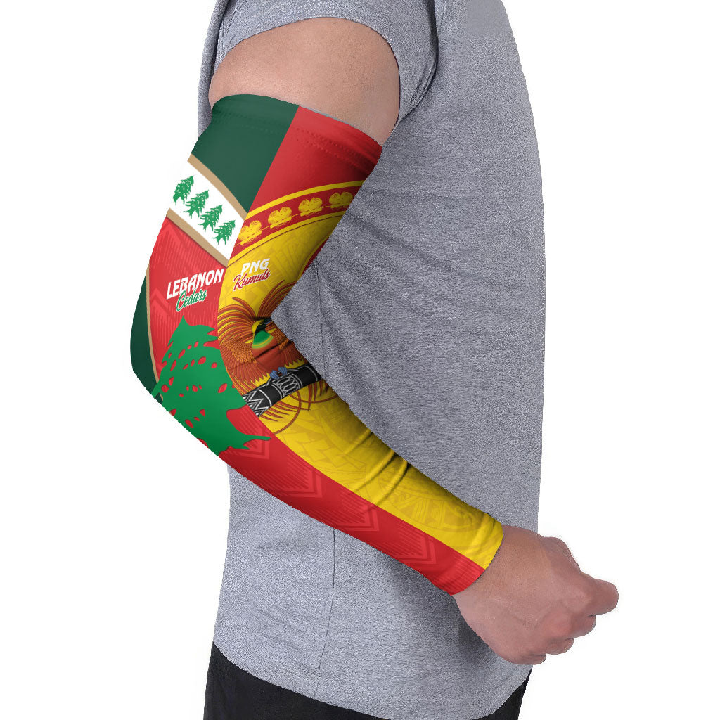 Custom Rugby Papua New Guinea and Lebanon Arm Sleeves PNG Kumuls Cedars Together