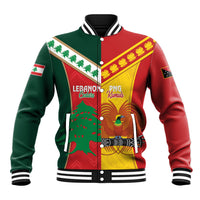 Custom Rugby Papua New Guinea and Lebanon Baseball Jacket PNG Kumuls Cedars Together
