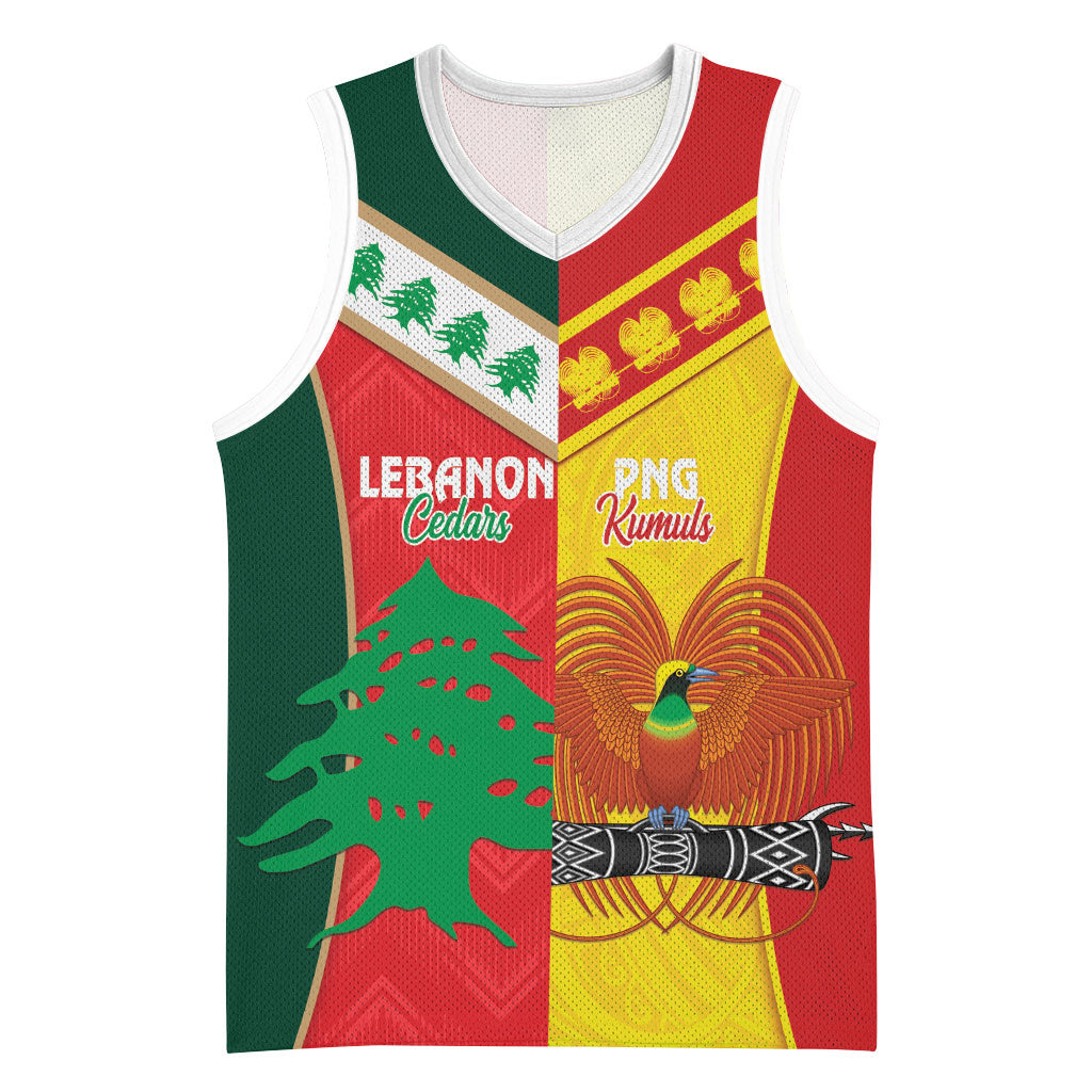 Custom Rugby Papua New Guinea and Lebanon Basketball Jersey PNG Kumuls Cedars Together