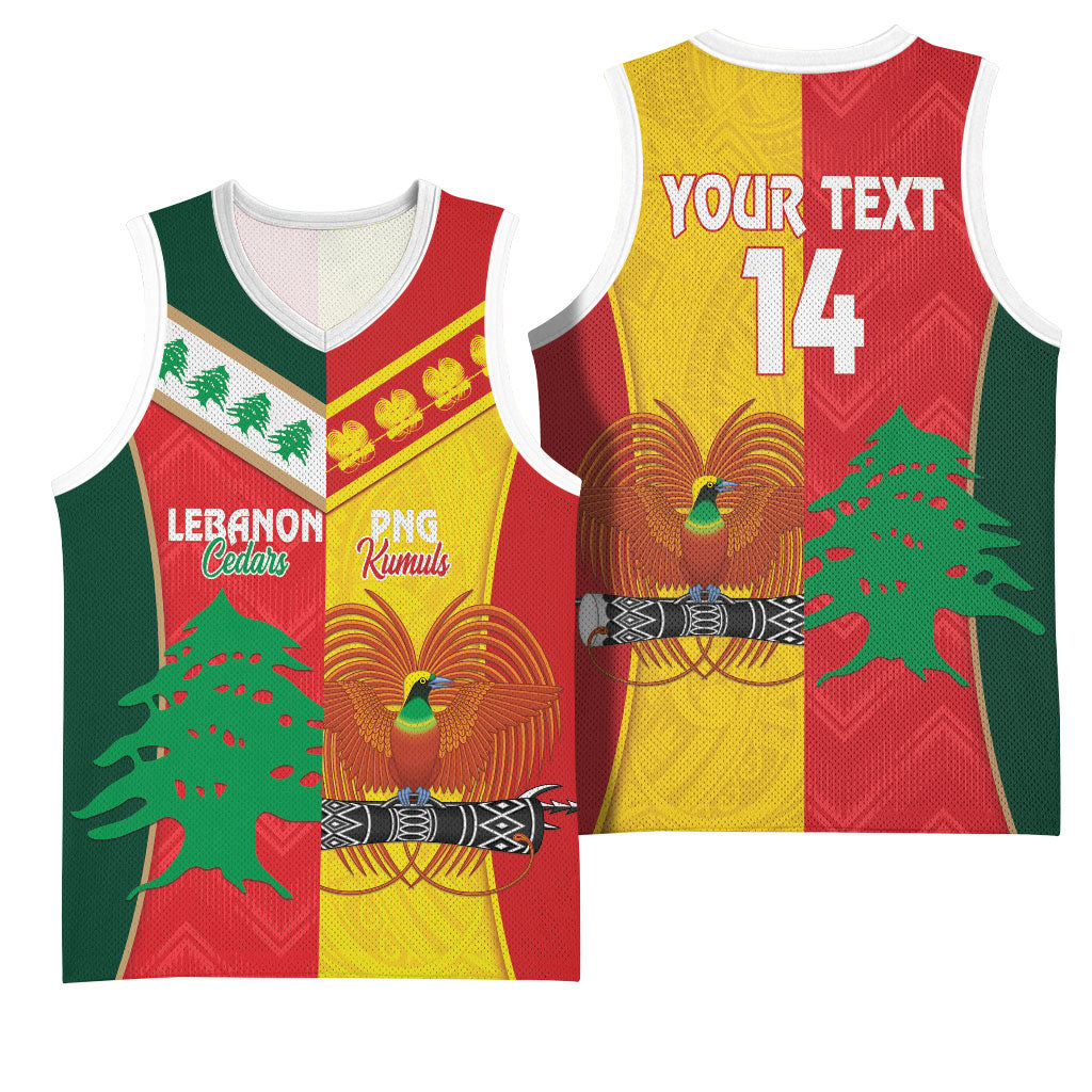 Custom Rugby Papua New Guinea and Lebanon Basketball Jersey PNG Kumuls Cedars Together