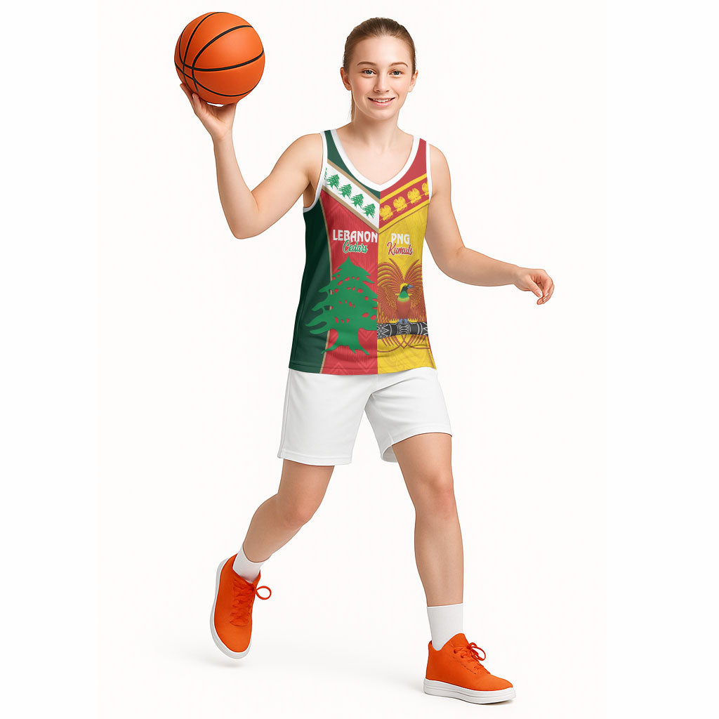 Custom Rugby Papua New Guinea and Lebanon Basketball Jersey PNG Kumuls Cedars Together