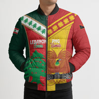 Custom Rugby Papua New Guinea and Lebanon Bomber Puffer Jacket PNG Kumuls Cedars Together