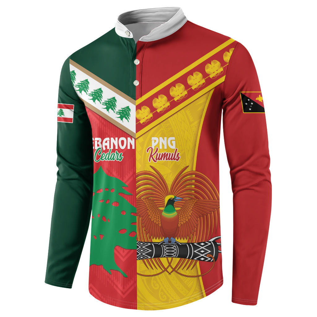 Custom Rugby Papua New Guinea and Lebanon Button Sweatshirt PNG Kumuls Cedars Together