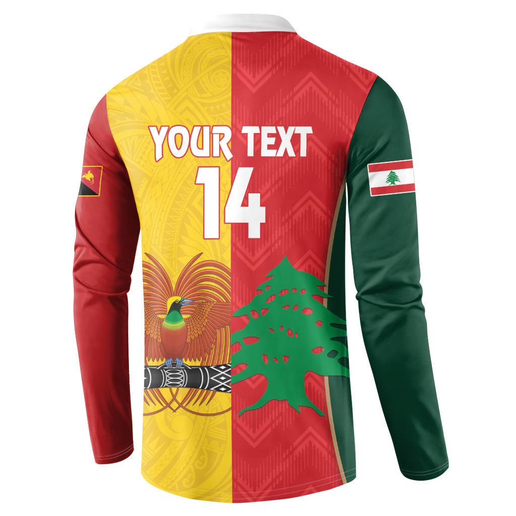 Custom Rugby Papua New Guinea and Lebanon Button Sweatshirt PNG Kumuls Cedars Together