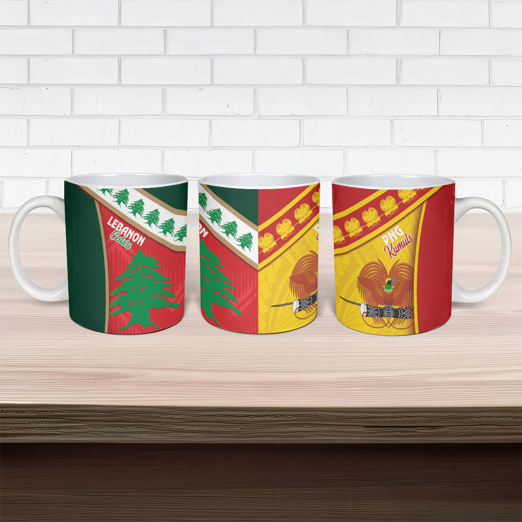 Rugby Papua New Guinea and Lebanon Ceramic Mug PNG Kumuls Cedars Together