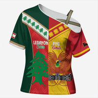 Custom Rugby Papua New Guinea and Lebanon Cross Shoulder Shirt PNG Kumuls Cedars Together