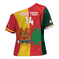 Custom Rugby Papua New Guinea and Lebanon Cross Shoulder Shirt PNG Kumuls Cedars Together