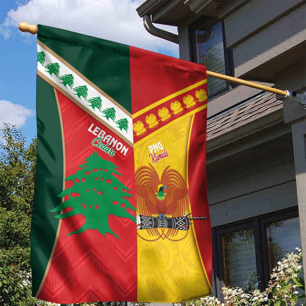 Rugby Papua New Guinea and Lebanon Garden Flag PNG Kumuls Cedars Together