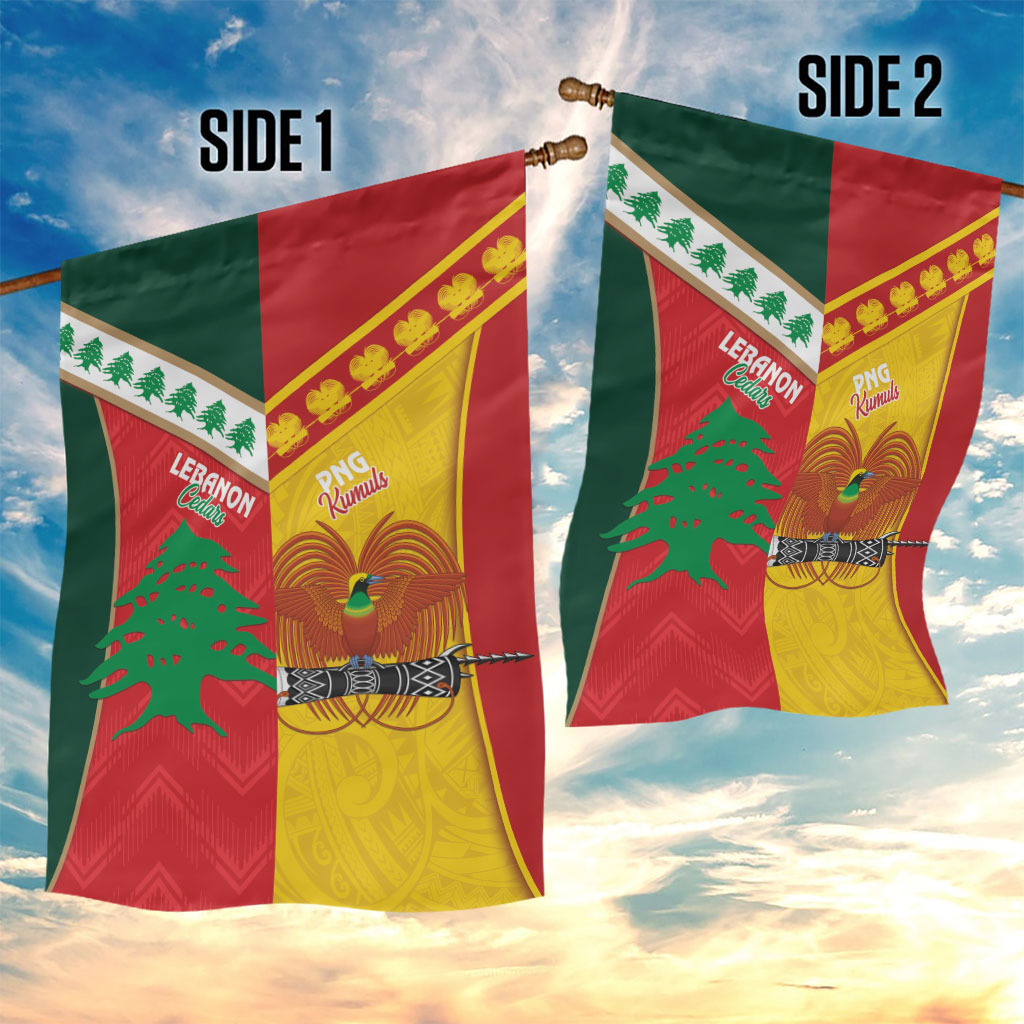 Rugby Papua New Guinea and Lebanon Garden Flag PNG Kumuls Cedars Together