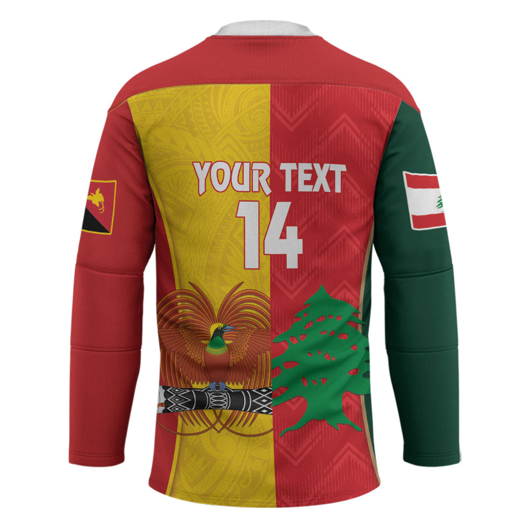 Custom Rugby Papua New Guinea and Lebanon Hockey Jersey PNG Kumuls Cedars Together