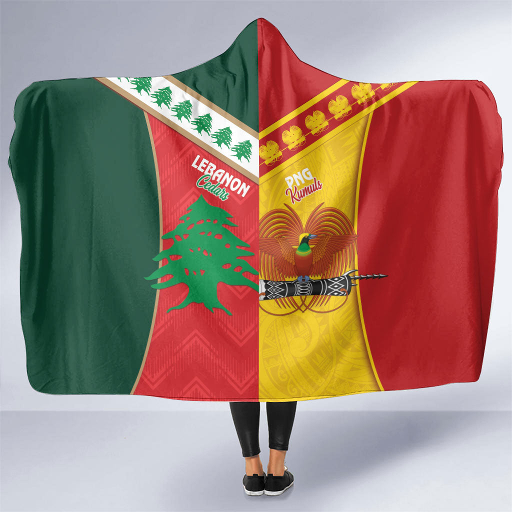 Rugby Papua New Guinea and Lebanon Hooded Blanket PNG Kumuls Cedars Together