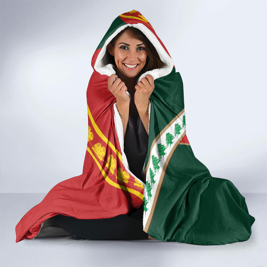 Rugby Papua New Guinea and Lebanon Hooded Blanket PNG Kumuls Cedars Together