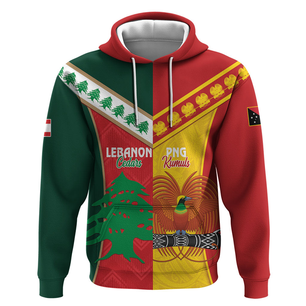 Custom Rugby Papua New Guinea and Lebanon Hoodie PNG Kumuls Cedars Together