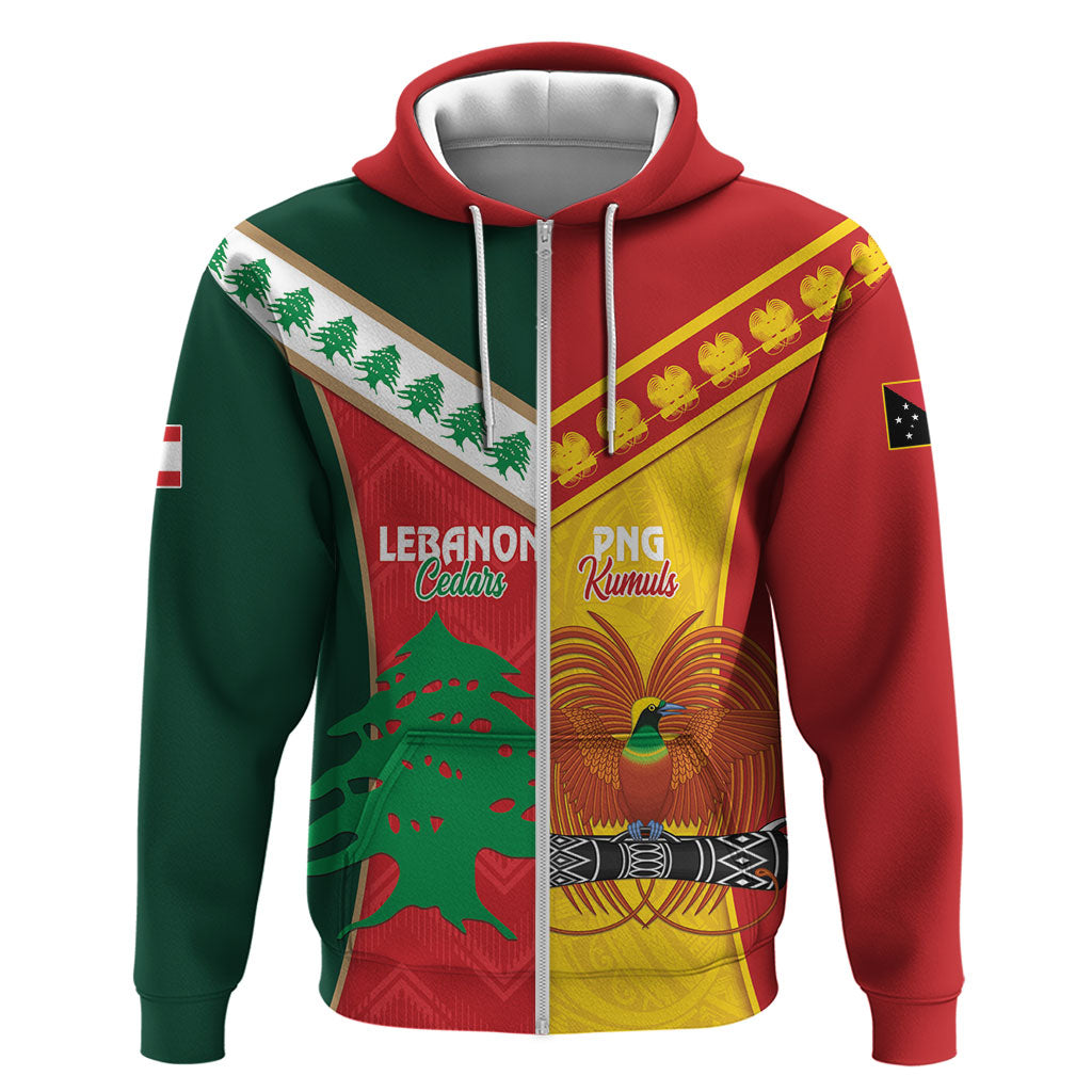 Custom Rugby Papua New Guinea and Lebanon Hoodie PNG Kumuls Cedars Together