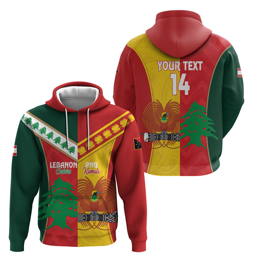 Custom Rugby Papua New Guinea and Lebanon Hoodie PNG Kumuls Cedars Together