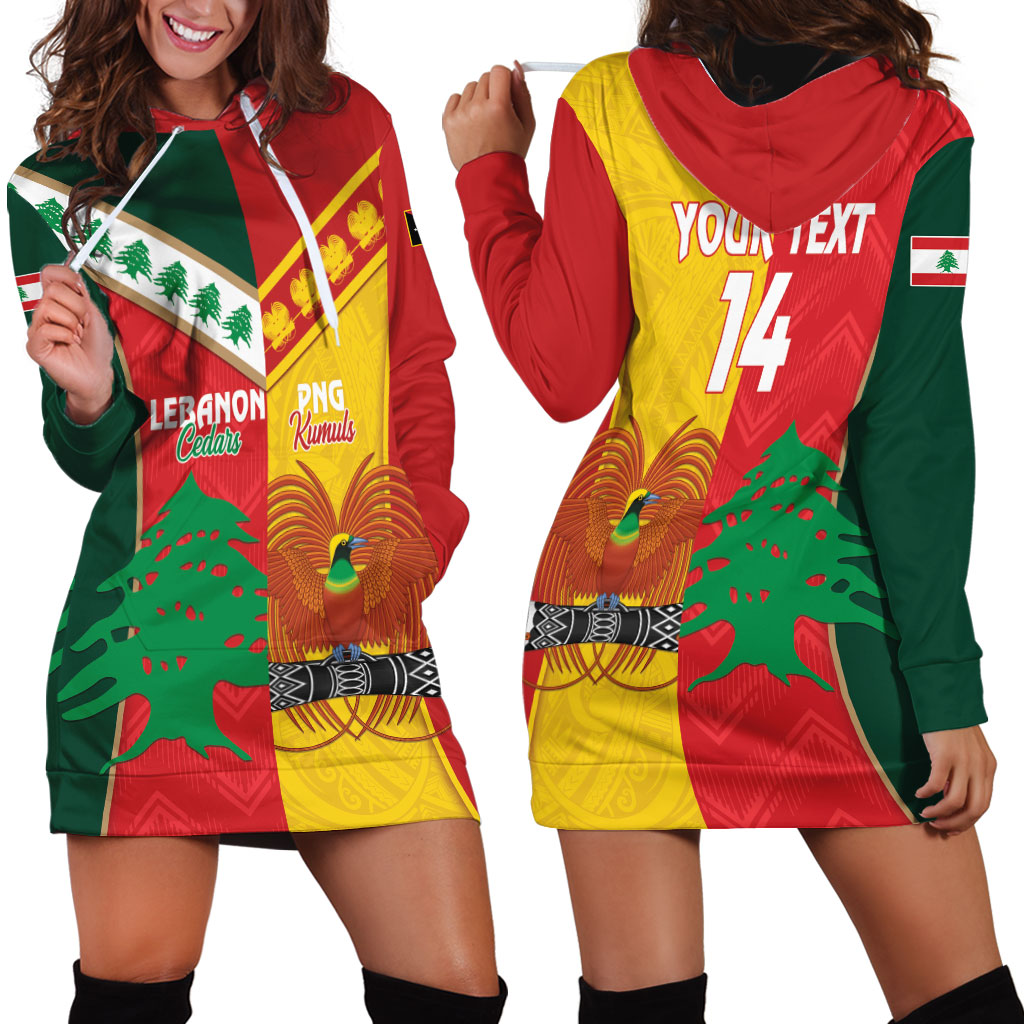 Custom Rugby Papua New Guinea and Lebanon Hoodie Dress PNG Kumuls Cedars Together