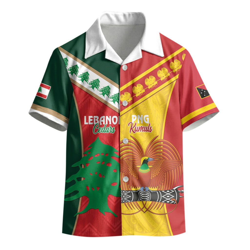 Custom Rugby Papua New Guinea and Lebanon Kid Hawaiian Shirt PNG Kumuls Cedars Together