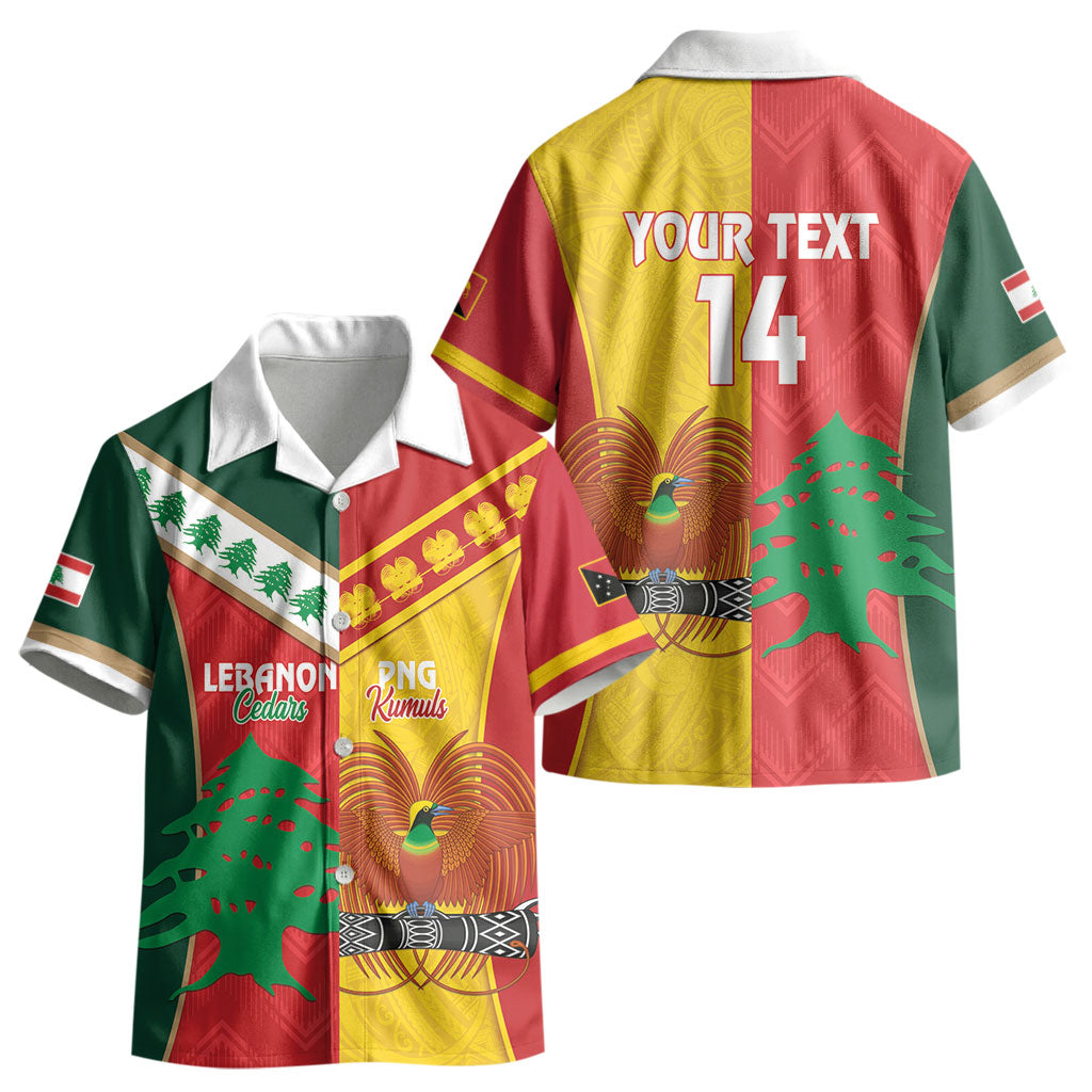 Custom Rugby Papua New Guinea and Lebanon Kid Hawaiian Shirt PNG Kumuls Cedars Together