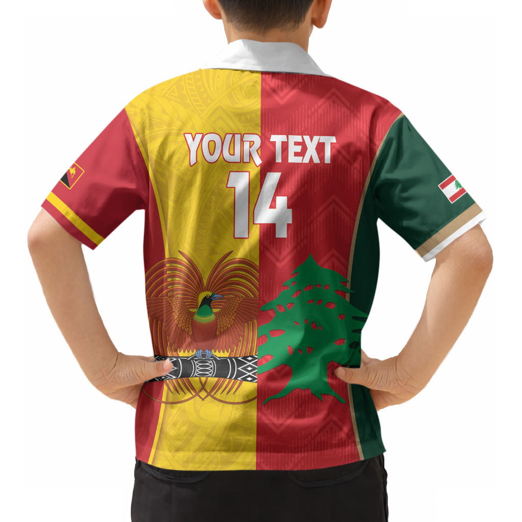 Custom Rugby Papua New Guinea and Lebanon Kid Hawaiian Shirt PNG Kumuls Cedars Together