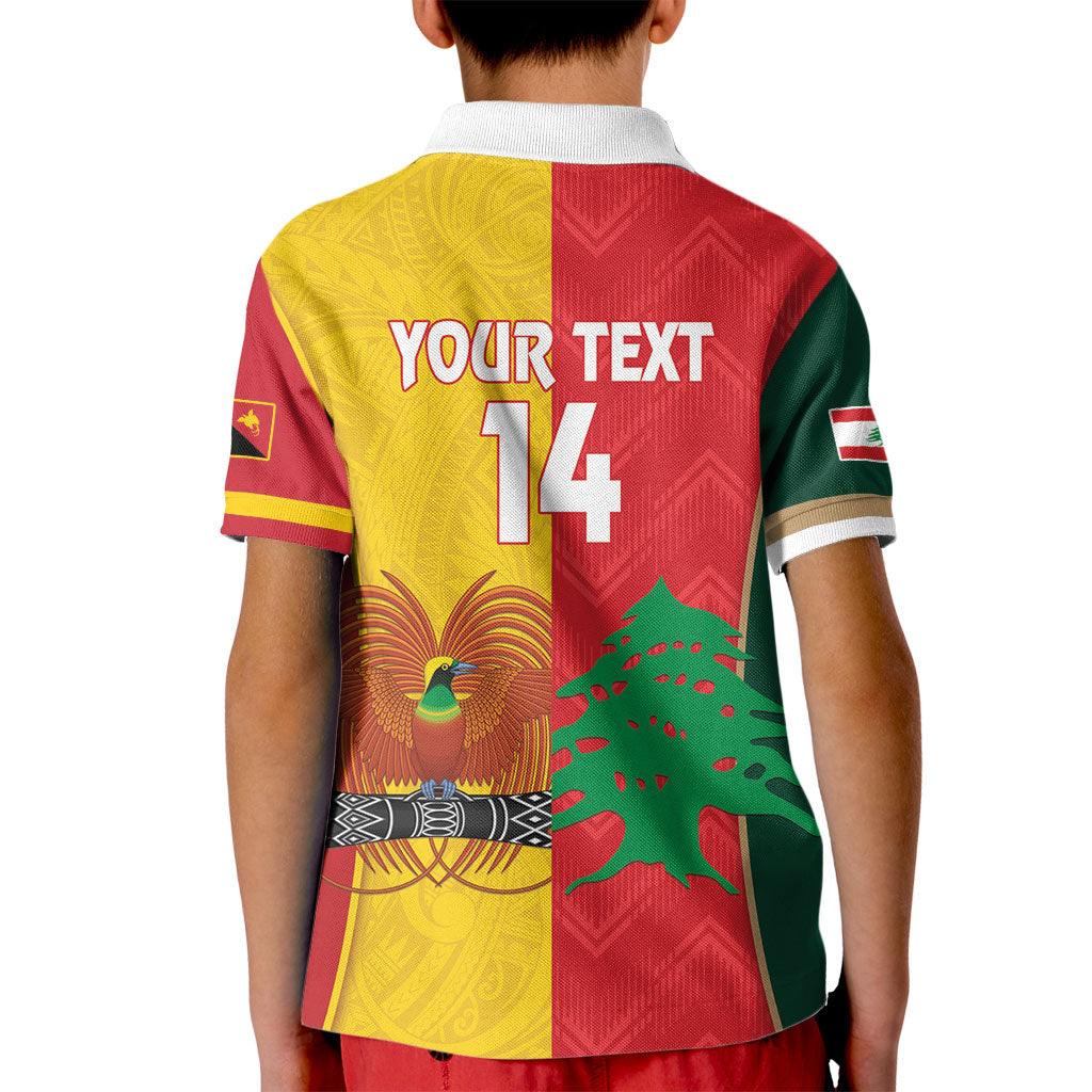 Custom Rugby Papua New Guinea and Lebanon Kid Polo Shirt PNG Kumuls Cedars Together