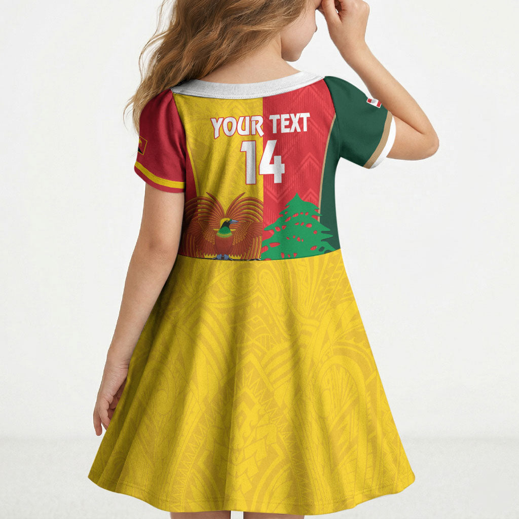 Custom Rugby Papua New Guinea and Lebanon Kid Short Sleeve Dress PNG Kumuls Cedars Together