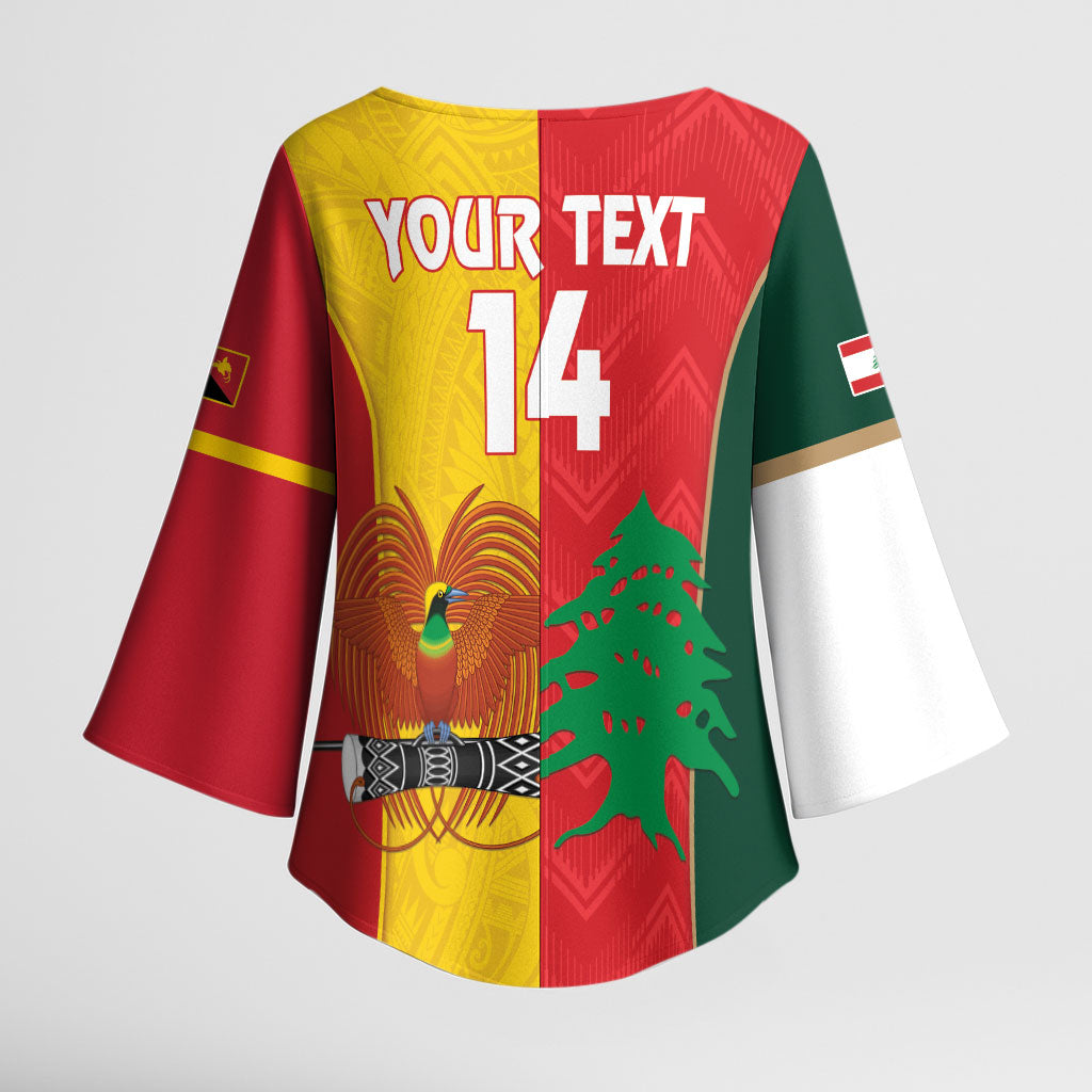Custom Rugby Papua New Guinea and Lebanon Kimono Sleeve Blouse PNG Kumuls Cedars Together