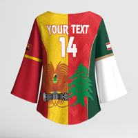Custom Rugby Papua New Guinea and Lebanon Kimono Sleeve Blouse PNG Kumuls Cedars Together