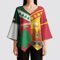 Custom Rugby Papua New Guinea and Lebanon Kimono Sleeve Blouse PNG Kumuls Cedars Together