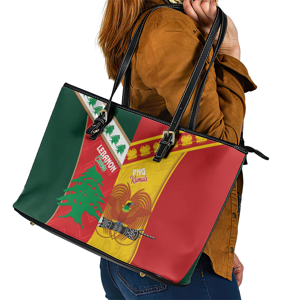 Rugby Papua New Guinea and Lebanon Leather Tote Bag PNG Kumuls Cedars Together