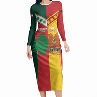 Custom Rugby Papua New Guinea and Lebanon Long Sleeve Bodycon Dress PNG Kumuls Cedars Together