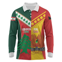 Custom Rugby Papua New Guinea and Lebanon Long Sleeve Polo Shirt PNG Kumuls Cedars Together