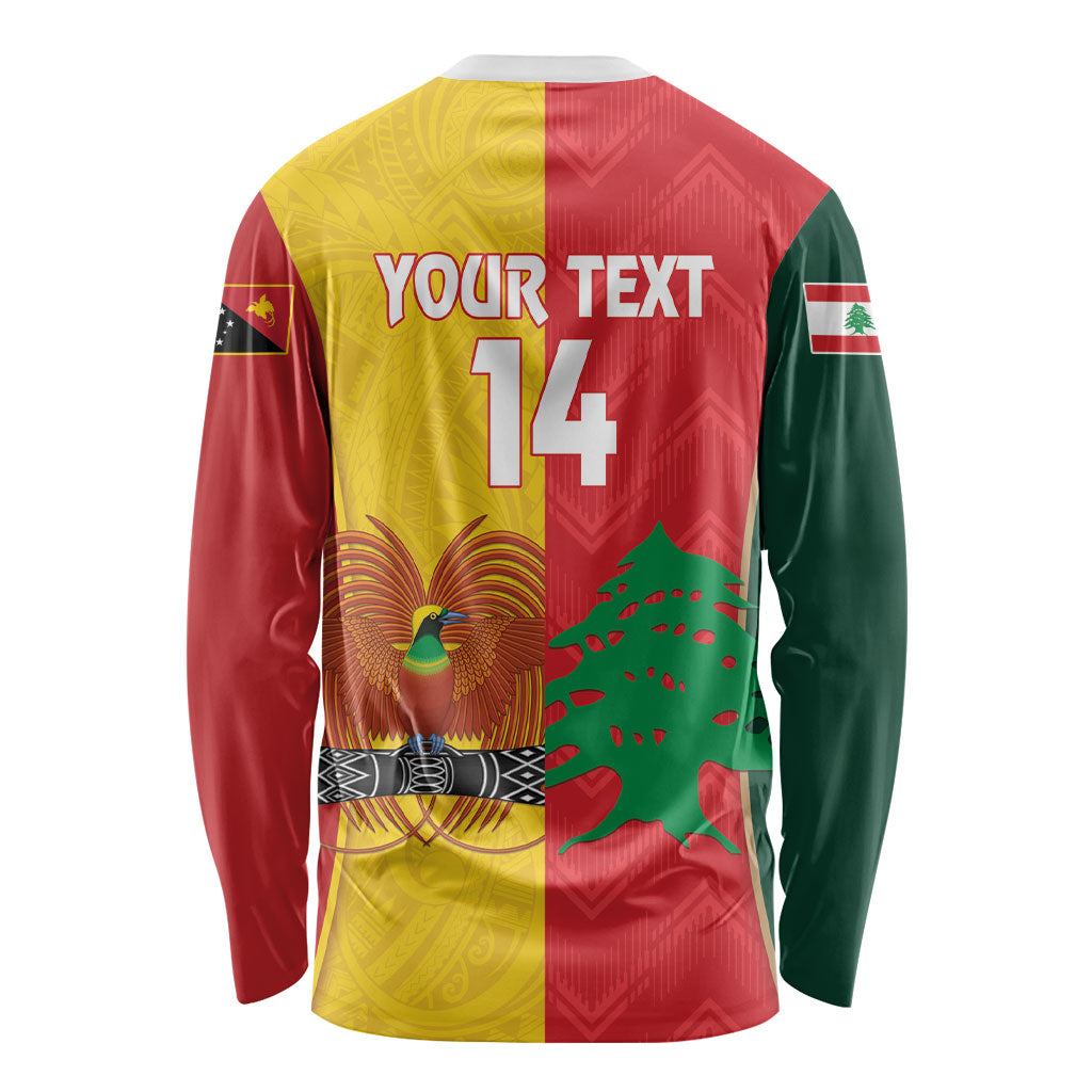 Custom Rugby Papua New Guinea and Lebanon Long Sleeve Shirt PNG Kumuls Cedars Together