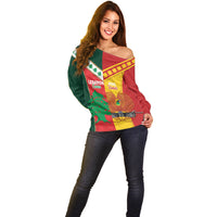 Custom Rugby Papua New Guinea and Lebanon Off Shoulder Sweater PNG Kumuls Cedars Together